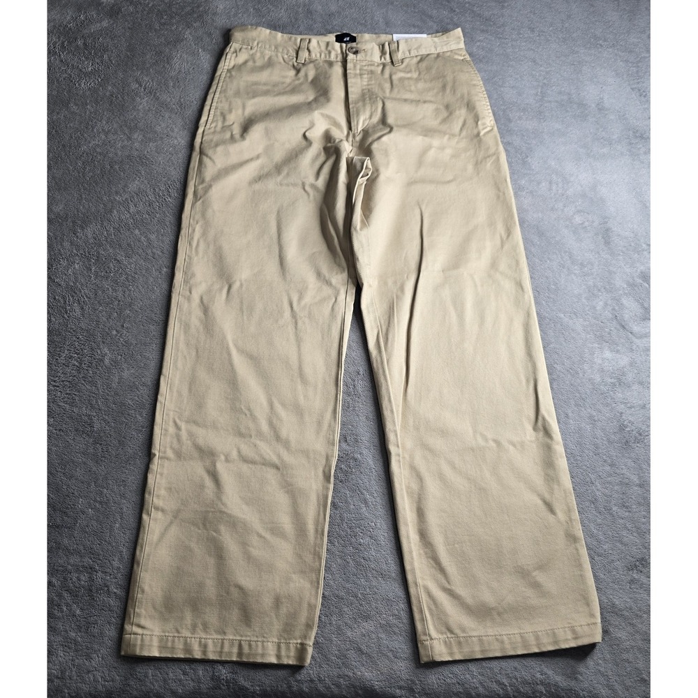 NWT HM Pants Mens 32x31 Khaki Beige Relaxed Fit Straight Leg